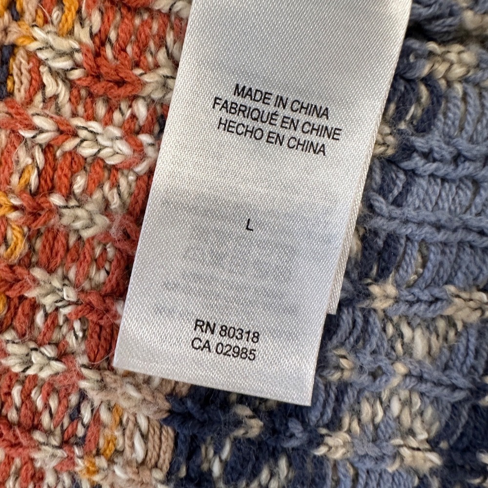 Lucky Brand Cardigan Sweater Sz Large Beige Southwestern Aztec Knit Open Front - Picture 9 of 10